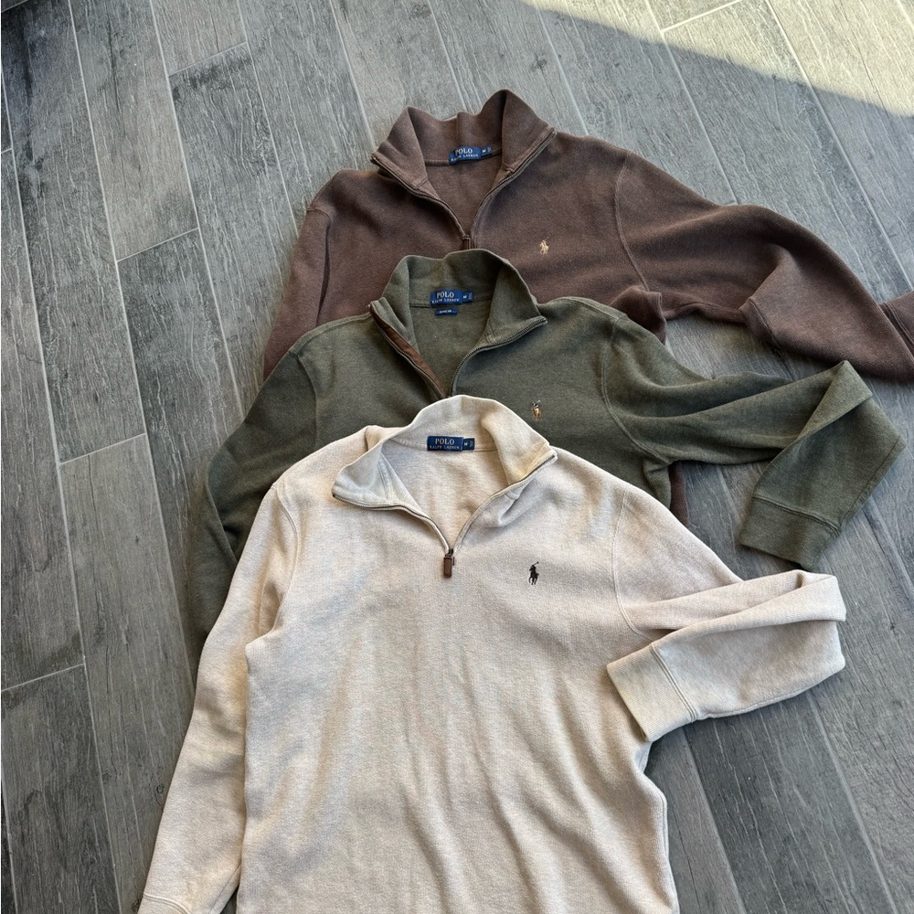 3 Vintage Polo Ralph Lauren Quarter Zip Estate Rib Pullover Sweaters